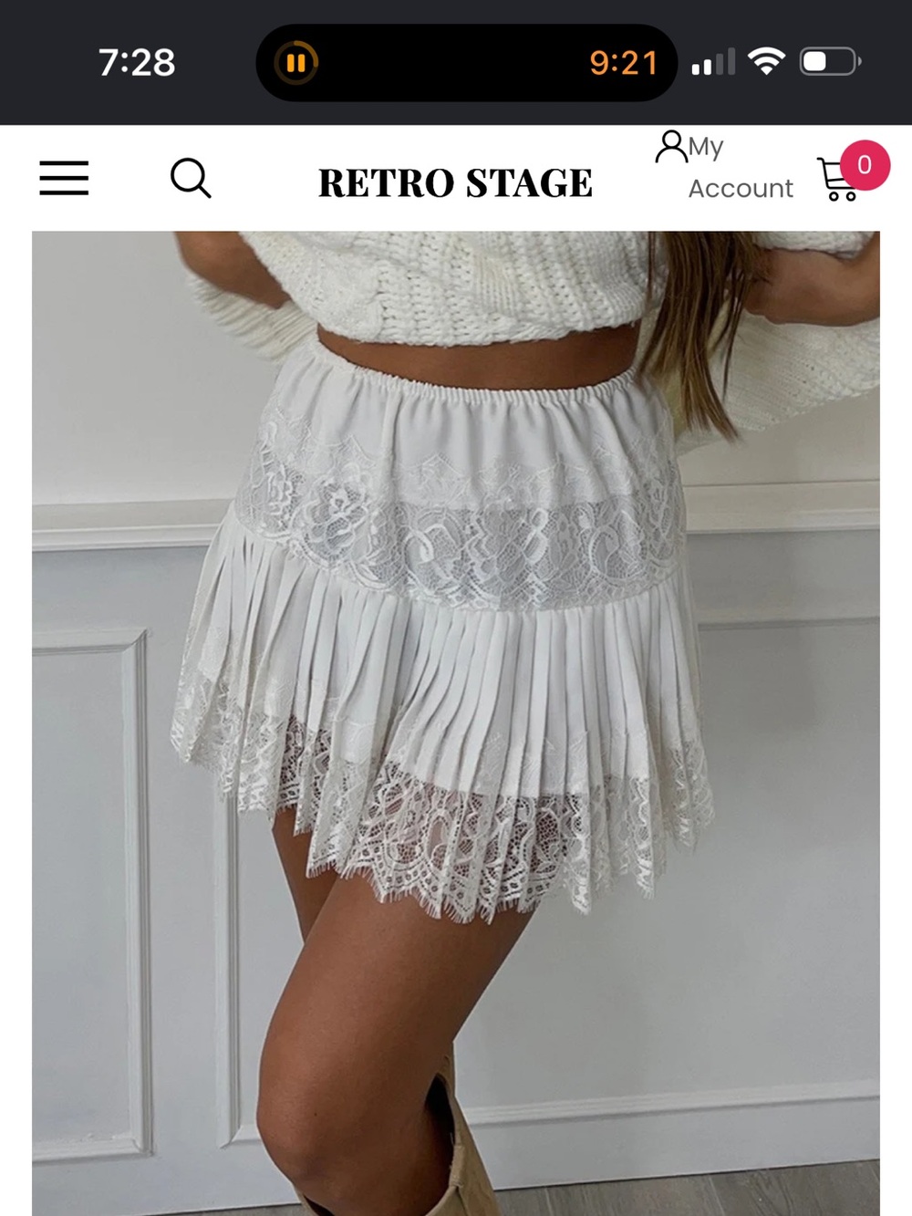 Source Unknown White Lace Pleated Skirt